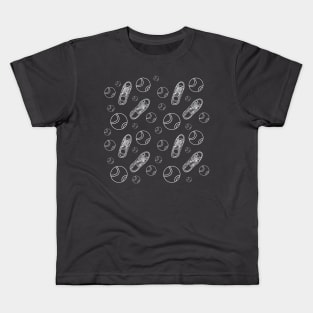 Black and white line art. Sneakers and balls. Seamless pattern Sports Kids T-Shirt